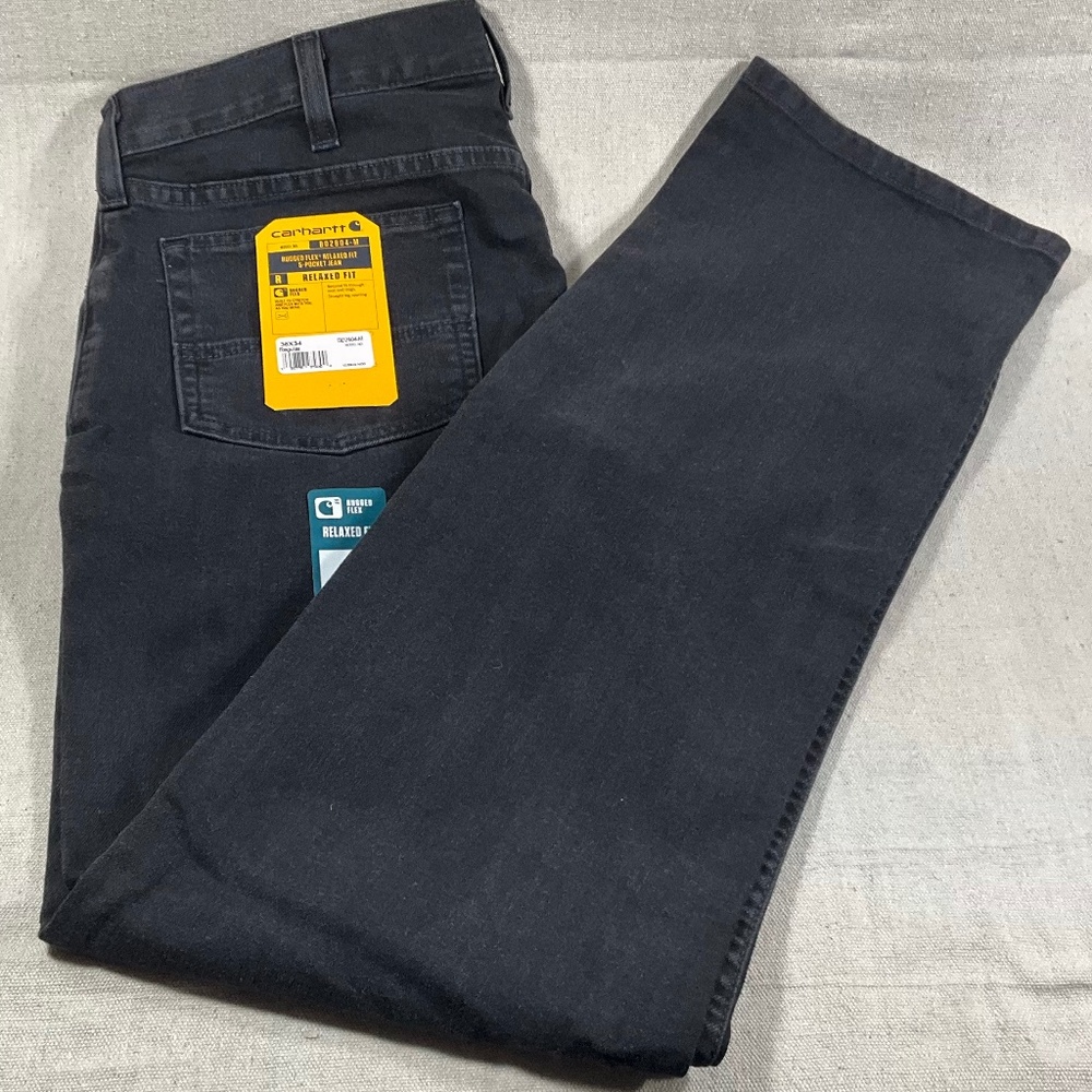 Carhartt BD2804-M Relaxed Fit Rugged Flex Men's 36x34 Denim Black Jeans 5 Pocket